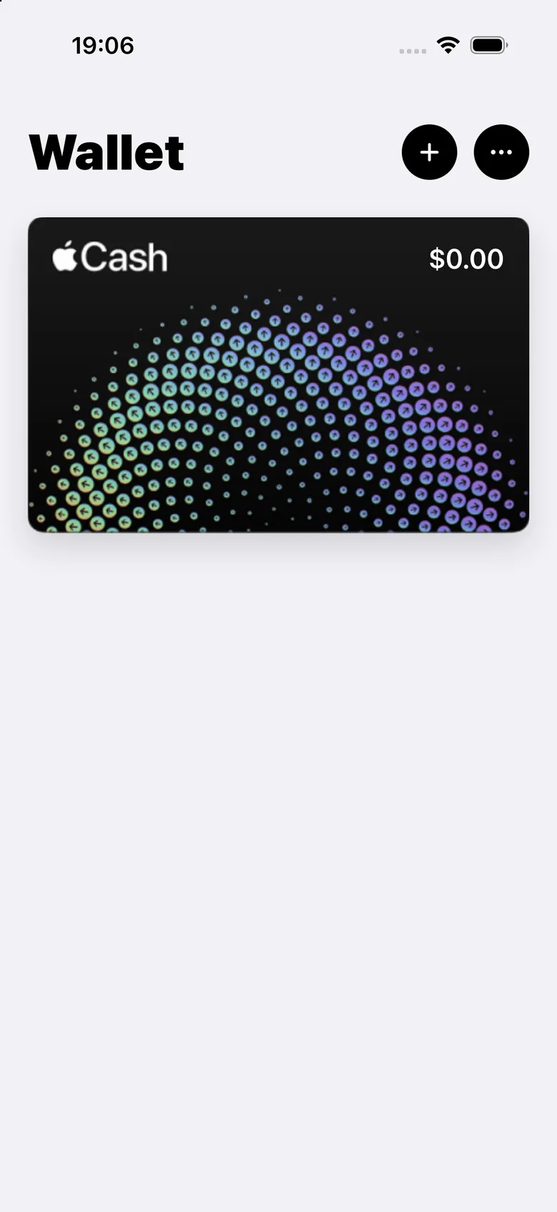 Apple Wallet entertainment-build preview 1: A Wallet heading sits above an Apple Cash card.
