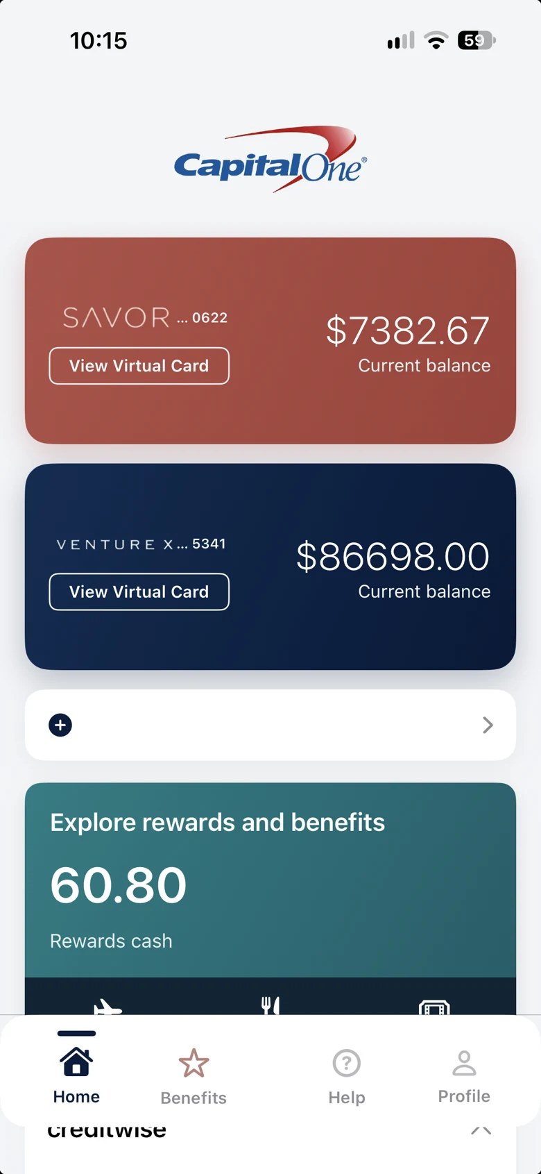 Capital One entertainment-build preview 1: Savor and Venture X cards display staged balances.