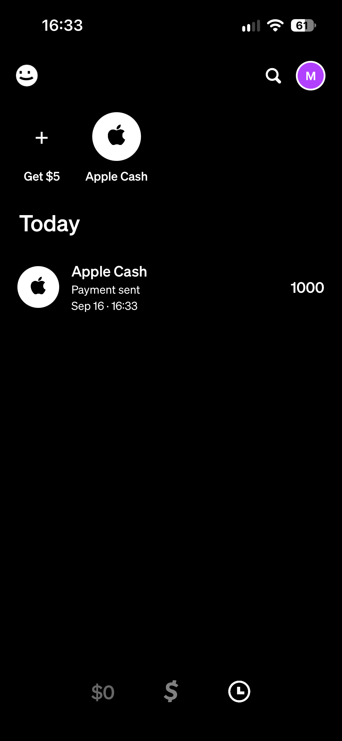 Cash App v10 entertainment-build preview 2: Activity screen with staged incoming and outgoing transaction entries.
