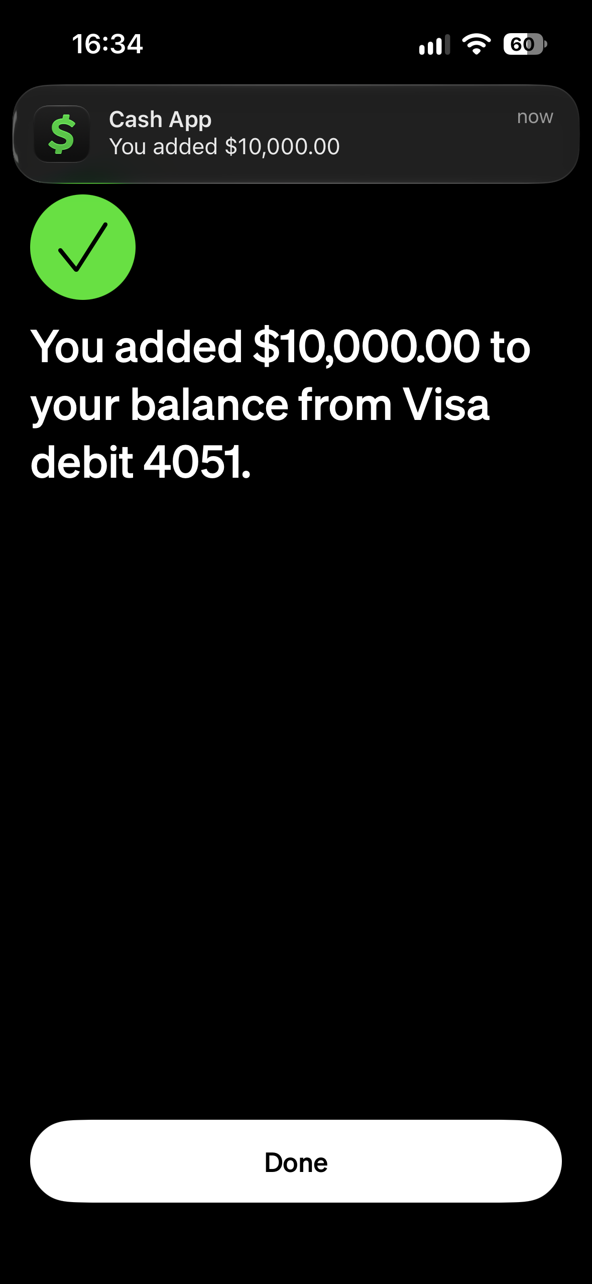 Cash App v10 entertainment-build preview 1: Profile screen with a fictional $100,000 balance and banking-style account details.